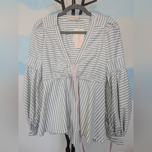 NWT Choosy Grey/White Striped Blouse -Size L